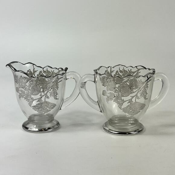 Crystal Silver Overlay Serving Dishes Set Cambridge Caprice Metallic Vintage 4PC - Picture 15 of 16